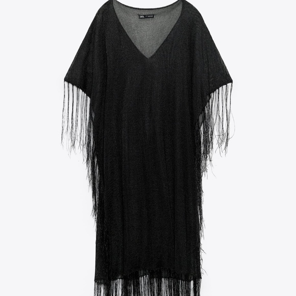 Zara limited edition fringe metallic thread kaftan dress - Picture 2 of 4